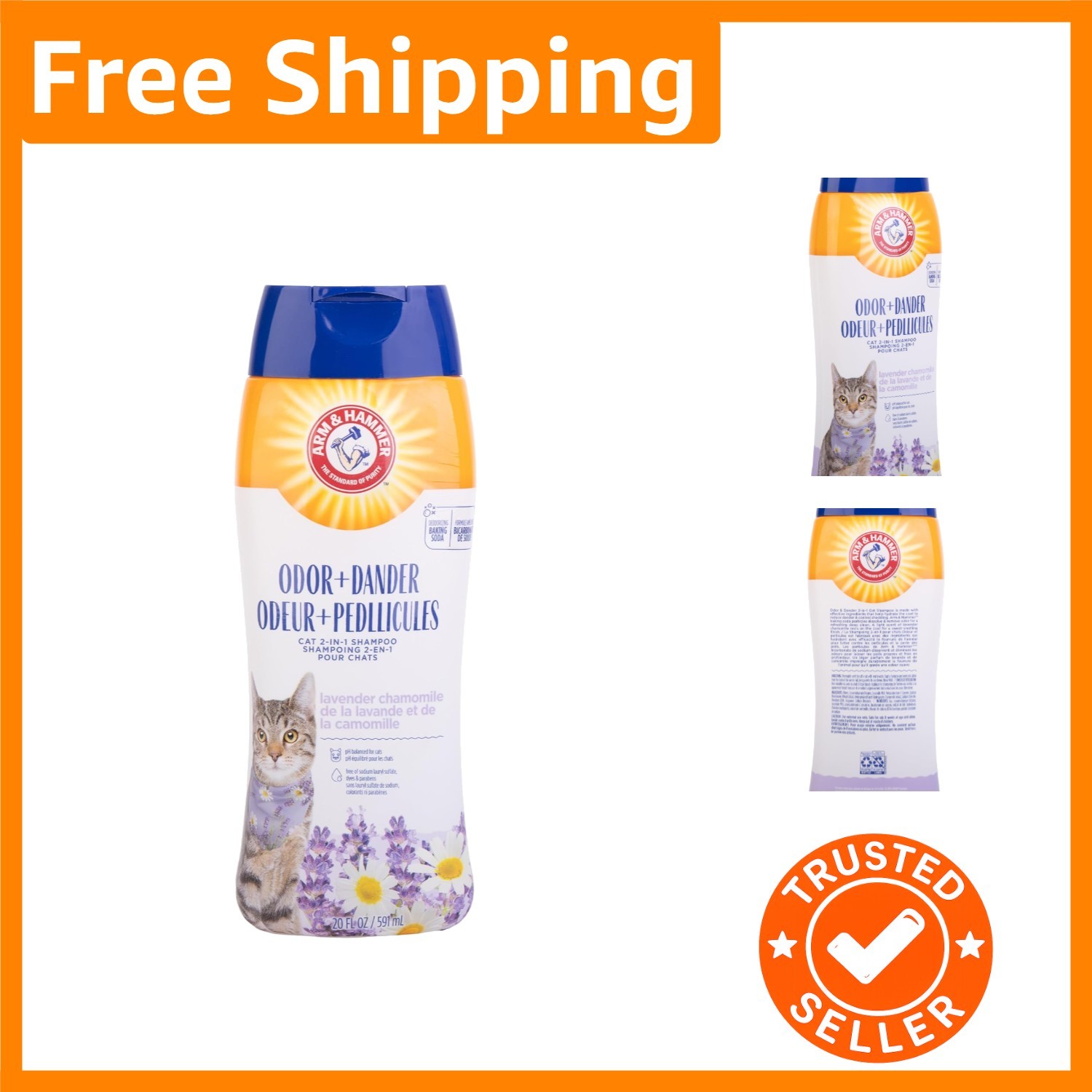2-in-1 Deodorizing & Dander Reducing Cat Shampoo - Lavender Chamomile, 20 Fl Oz