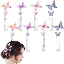 8 Pcs Tassel Butterfly Hair Clips  Pins - Cute Organza Hanging Bright Color