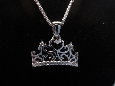D Color Moissanite Tiara Crown Pendant & 20'' Sterling Silver Box Chain Italy 925