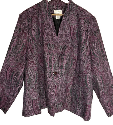 Vtg Covington Purple Paisley Tapestry Blazer Jacket SZ 24-26W Lined Artsy