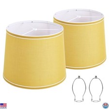 Set of 2 Yellow  White Drum Lamp Shades - 10" Height for Table, Floor, Pendant