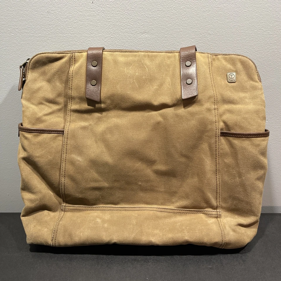 Tumi T-Tech Essential Gear Marrón Lona Encerada Bolso Mensajero Viaje Foto 2 de 4