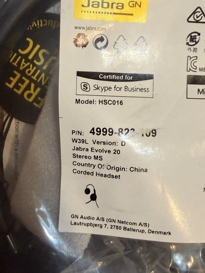 Jabra Evolve 20 Stereo Headset Black (4999-823-109) W39L - Image 4 of 4