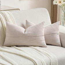 FUTEI Beige Chenille Decorative Throw Pillow Covers 12x20 Inch Set of 2,Soft ...
