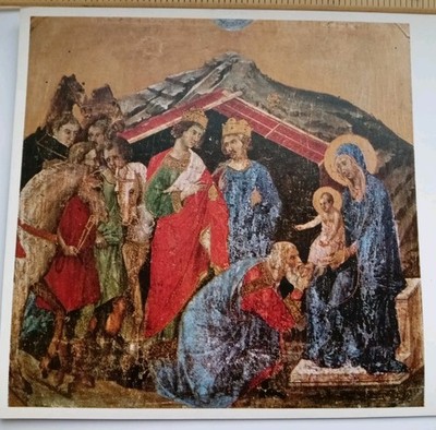 Vintage KUNST Zeichnung Gemälde Postkarte Duccio Di Bunoninsegna Anbetung der Heiligen Drei Könige 