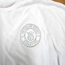 Victoria s Secret Ladies Bling Logo LS Pajama Shirt -White Size Med -Cotton EUC