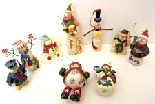 Lot of 9 Colorful Snowmen  Holiday Christmas Ornaments Various Sizes