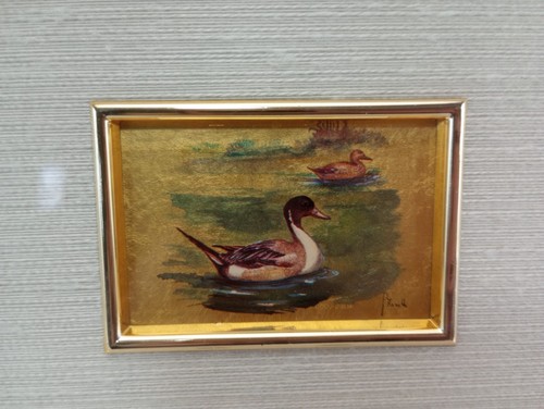 Kunstlithografie Miniature Gilde Goldfolie Ducks Framed Art Italy Oro Foglia - Picture 7 of 7