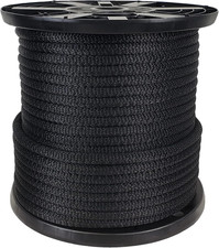 1/2" Black Polyester Rope, Solid Braid Dacron Utility Rope, 250 Ft Spool, Low St