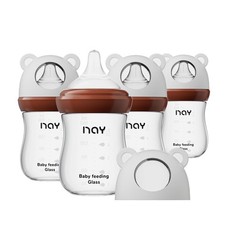 Natural Glass Baby Bottle for Breastfeeding Babies, 5.4oz Anti-Colic Baby Bot...