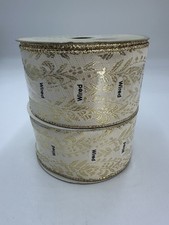 Set Of 2 10 Yards Each Christmas Cream Gold Glitter Wired 2 1/2" Wide Ribbon