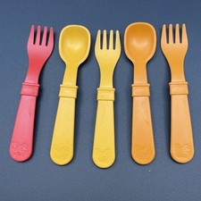 RePlay Toddler Baby Utensils 3 Forks 2 Spoons Orange Red