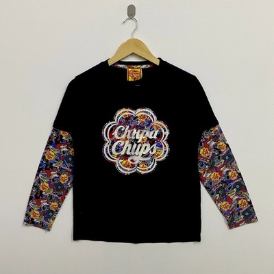 Chupa Chups Long Sleeve Graphic T-Shirt   Black with Patterned Sleeves