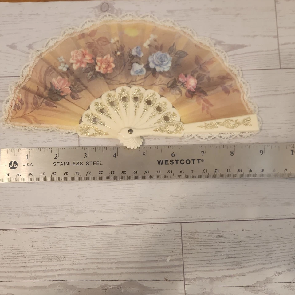 Antique Victorian Celluloid Lace & Hand Painted Flowers Folding Hand Fan - Image 4 of 4