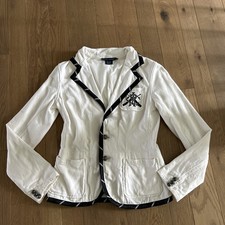 Vtg RALPH LAUREN size M Ivory Knit Blazer Jacket Logo Embroidered Pocket Flaw