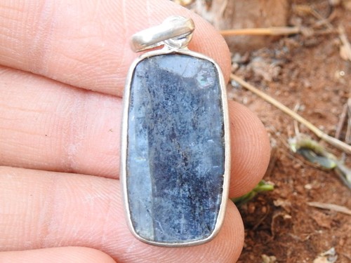 Kyanite Smooth Rectangle Shape Cabochon Silver Polished Metal Pendent 25X13X5 MM - Picture 10 of 10