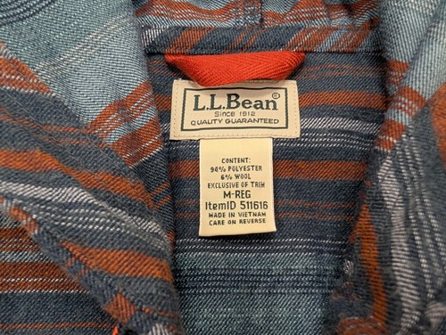 L.L. Bean Jacket Men M Blue Stripe Katahdin Performance Flannel Anorak Pullover - Picture 5 of 8