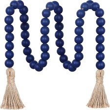 39in Navy Blue Wood Bead Garland Tassel Farmhouse Boho Wall Decor