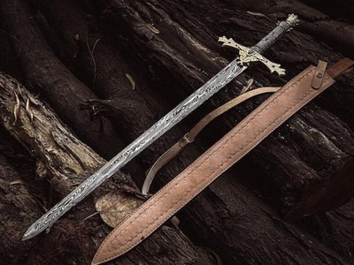38 inches Knight Templar Sword | Handmade Damascus Steel Blade | Medieval Sword