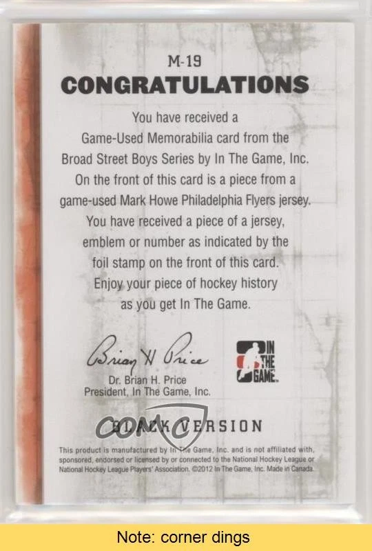 2011 ITG Broad Street Boys Series Game-Used Memorabilia 1/1 Mark Howe READ 1j8 - Image 2 of 3