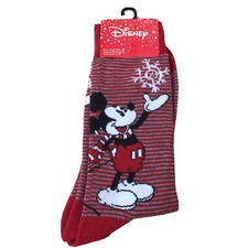 Disney Mickey Mouse Snowflake Red Mens Novelty Crew Socks Size 6-12 New AR259