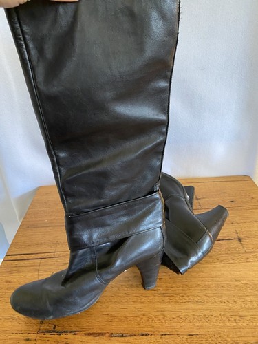 /🎈 giallo by filippo raphael LEATHER KNEE CALF HIGH BOOTS Black Heels 37 6 - Picture 4 of 6