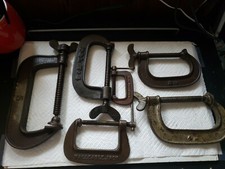 6 XLINT CONDITION VINTAGE C CLAMPS-PROBLEM FREE-MADE IN USA-GOOD SWIVEL END CAPS
