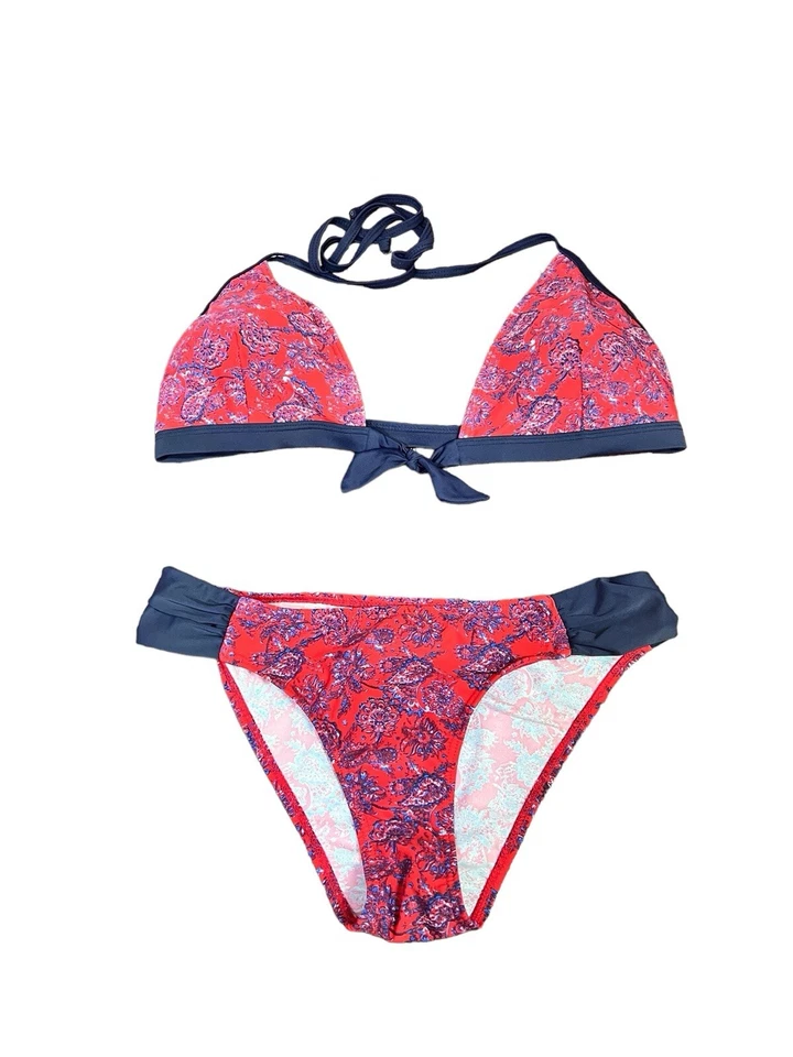 Conjunto de bikini de dos piezas Ocean Pacific estampado de bandana talla M cuerda top rojo y azul marino Foto 2 de 4