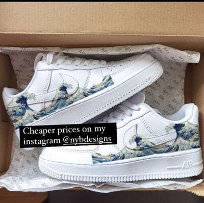 Junior Custom Authentic Nike Air Force 1 One Kanagawa Wave Tidal Uk 3 4 5 6 4,5