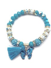 Girls Beaded Bangle Bracelet Turquoise Butterfly