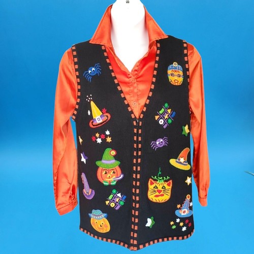 Carolina Colours Size 18 Halloween Vest Cats Pumpkins Witches Embroidered... - Picture 2 of 10