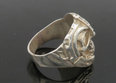 925 Sterling Silver Vintage Heavy Skeleton Head Biker Ring Sz 17