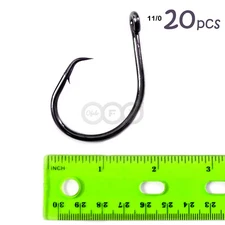 20pcs Size 11/0 Fishing 4x Strong circle hook offset black nickel Super sharp