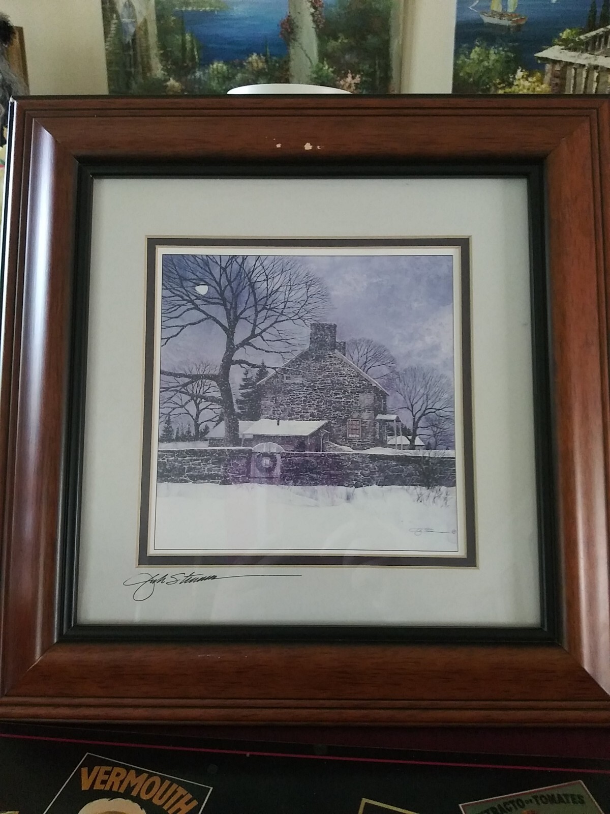 John Stevens Limited Edition Print Brown Wood Framed & Signed 15" x 15".