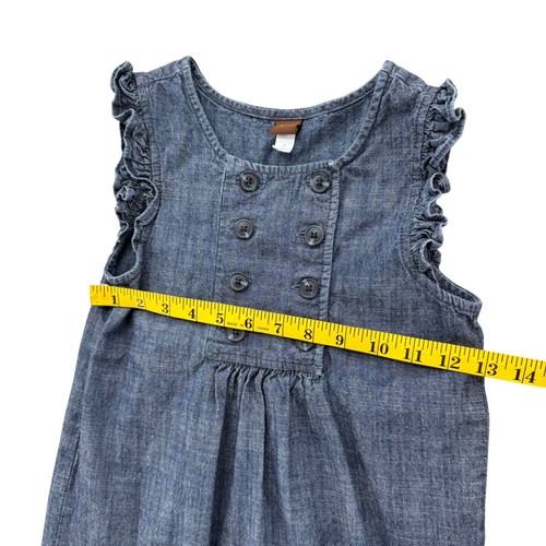 Tea Collection Chambray Shift Dress Girls Blue Pleated Ruffle Cotton Size 7 - Picture 11 of 12