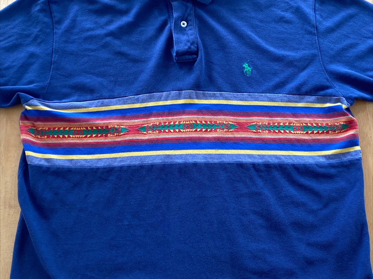 Vtg 90's Polo Ralph Lauren Knit Polo “L” Aztec Southwestern Short