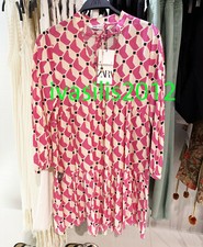 ZARA NEW WOMAN SHORT PRINTED DRESS RUFFLED HEM FUCHSIA XS-XXL 2183/048