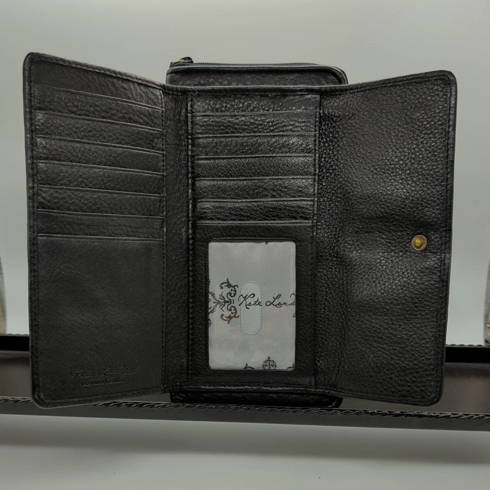 2 Kate Landry Black Leather Full & Mini Matching Wallet Set, Brass Accent/Tassel - Image 3 of 4