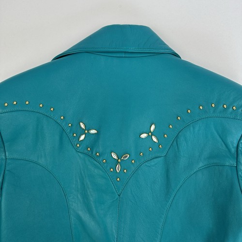 VTG Firenze Santa Barbara Turquoise Studded Beaded Genuine Leather Jacket L/S - Picture 16 of 16