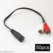 50pcs 0.3M/1ft 3.5mm 1/8" Stereo Female to 2 Male RCA Plug Adapter Audio Y Cable