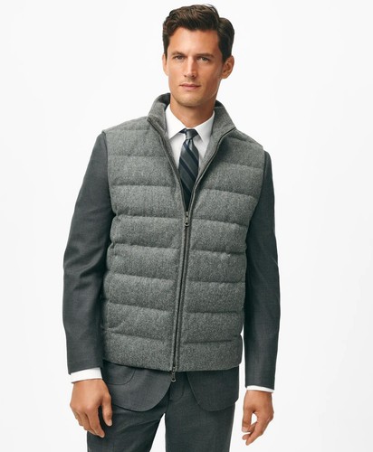 New Brooks Brothers Wool Tech Puffer Duck Down Vest Gray Size Medium $398 NWT - Picture 3 of 6