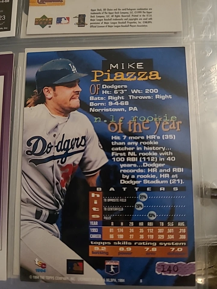 1994 Stadium Club #140 Mike Piazza First Day Issue - Image 2 of 2