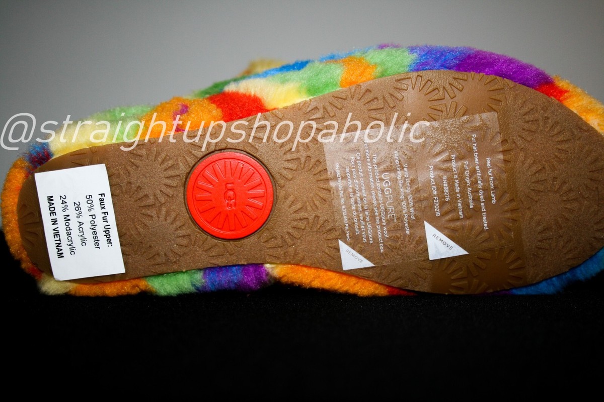 UGG Fluff Yeah Pride Rainbow Slide Slipper 8 New w/tags and box