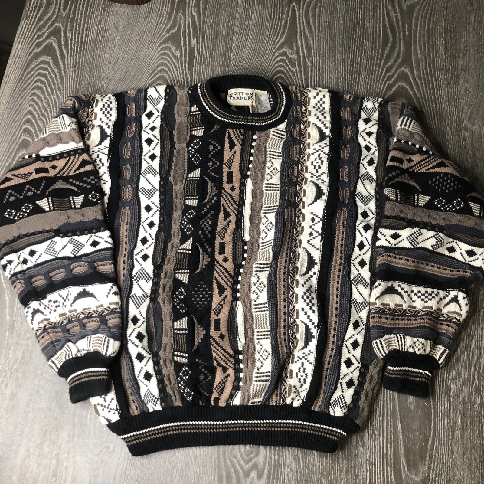 PULL VINTAGE ANNÉES 80 COTON TRADERS 3D GROSSE MAILLE L COOGI SUPREME PALACE ATMOS