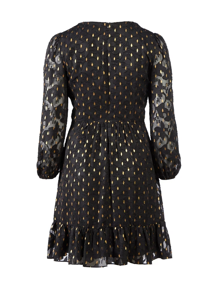 Vestido London Times Negro Dorado Punto Metálico Manga Larga Calce y Acampanado 18 $109 Foto 4 de 4