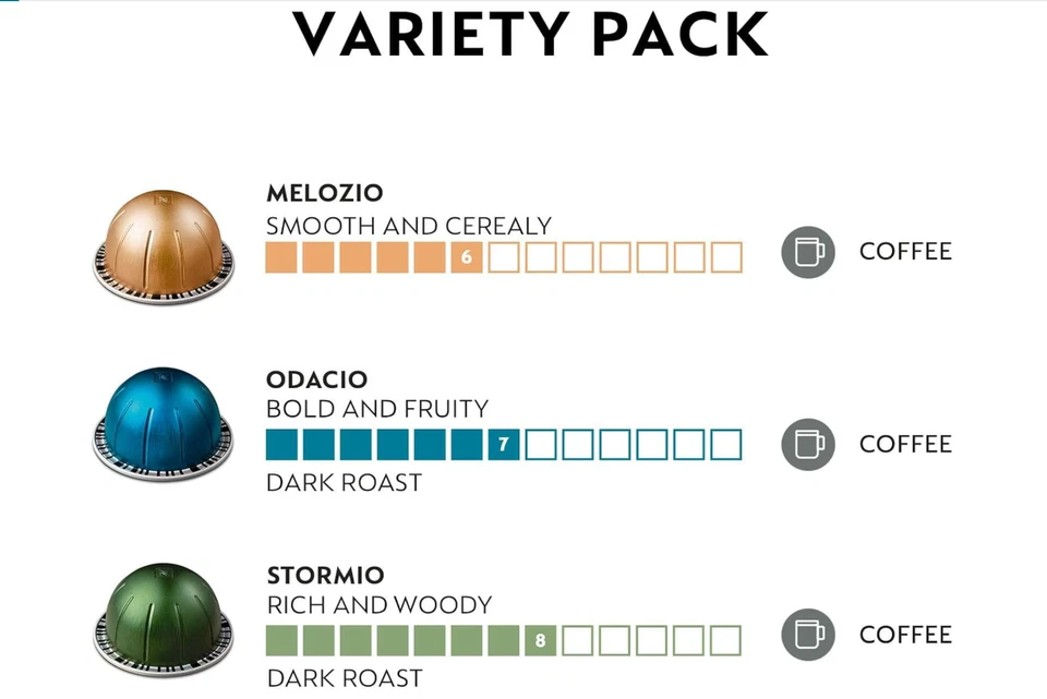 Cápsulas Nespresso Vertuo, Pack Variedad, Café Tostado Medio y Oscuro, 30 Unidades. Foto 3 de 4