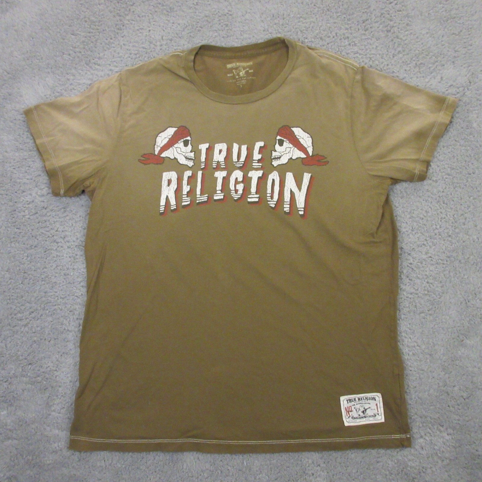 True Religion Faded Skull Graphic T-Shirt Womens size 5 Cotton Brown Y2K 2000s