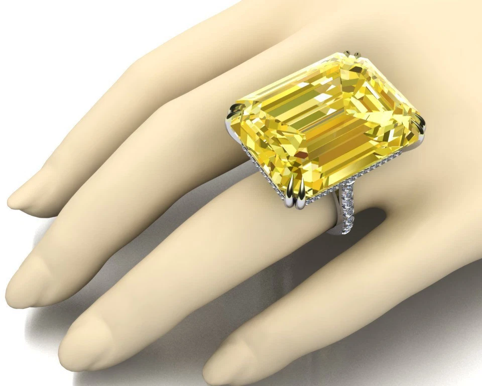 125ct Cocktail Party Ring inspired 925 Sterling Silver Yellow Emerald Shaped - Image 2 of 4