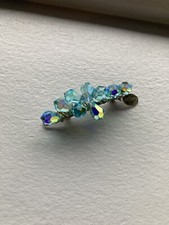 Vintage Teal Blue Green Crystal Cluster Metal Mini Hair Clip