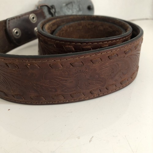 Nooona Belt Co Brown Tooled Leather w/ Bronze Flying Eagle Buckle 34” N2435602 - Picture 5 of 8